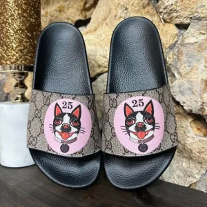 Leather Flip Flops with Print Sandals Women's Slippers Beach Sandals Size: 8