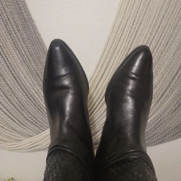Leather Woven Boots with Buckle Detail Sz 8