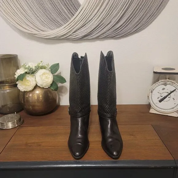 Leather Woven Boots with Buckle Detail Sz 8