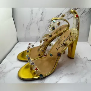 Lemon Drop by Privilege Strappy Gold Sandals High Heel W/Stones Size‎ 8.5