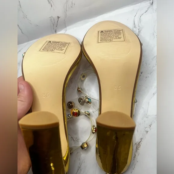 Lemon Drop by Privilege Strappy Gold Sandals High Heel W/Stones Size‎ 8.5