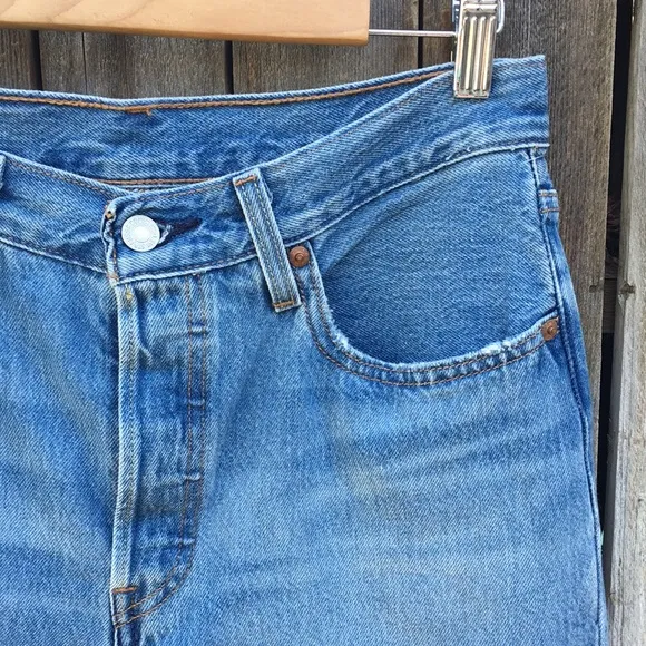 Levi’s 501 Original High Rise Straight Leg Distressed Crop Jean Sansome Blue 28