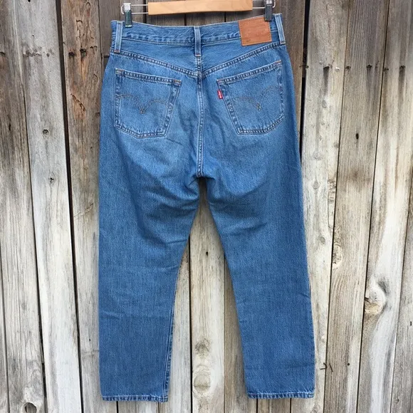 Levi’s 501 Original High Rise Straight Leg Distressed Crop Jean Sansome Blue 28