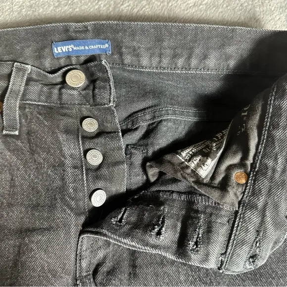 Levi's Big E 501 T Selvedge Denim Tapered Black Jeans Blue Tab Women’s Size 26