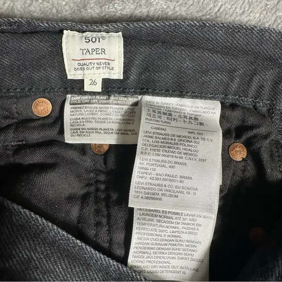 Levi's Big E 501 T Selvedge Denim Tapered Black Jeans Blue Tab Women’s Size 26