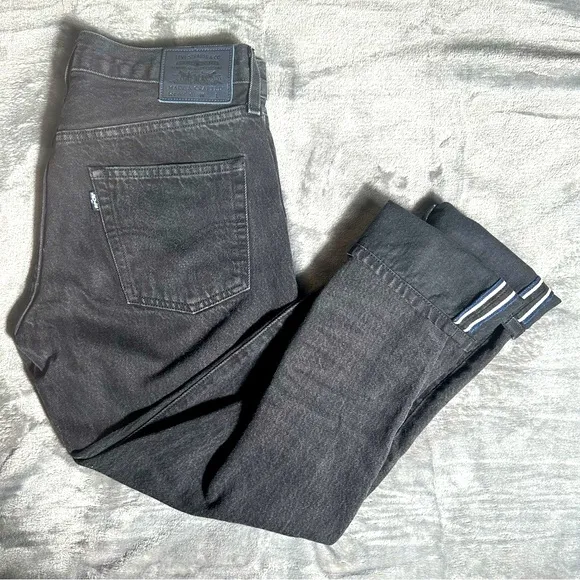 Levi's Big E 501 T Selvedge Denim Tapered Black Jeans Blue Tab Women’s Size 26