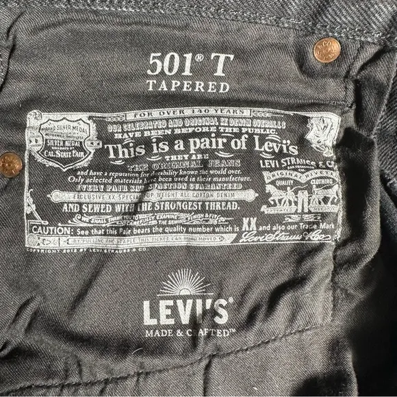 Levi's Big E 501 T Selvedge Denim Tapered Black Jeans Blue Tab Women’s Size 26