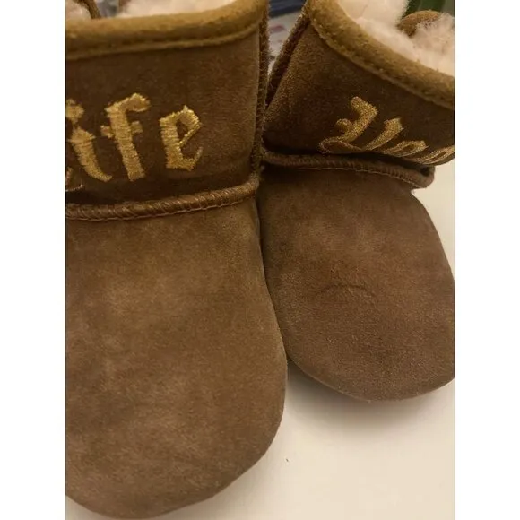 Life Uggs Jeremy Scott embroidery gold metallic suede baby boots  6/12 mo