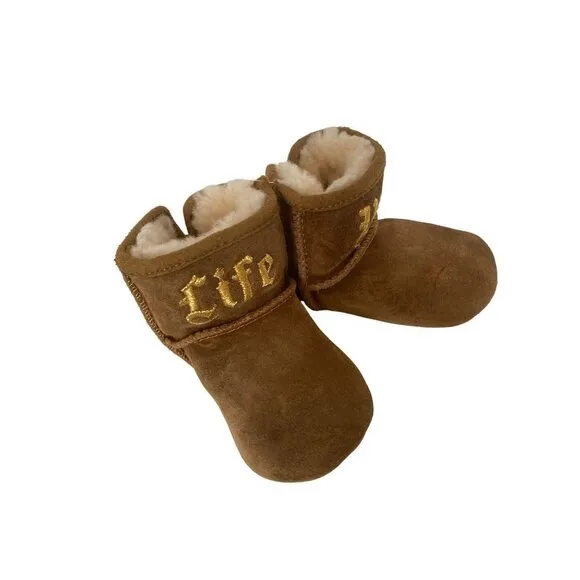 Life Uggs Jeremy Scott embroidery gold metallic suede baby boots  6/12 mo