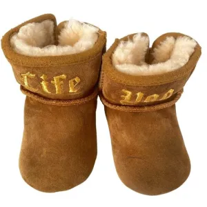 Life Uggs Jeremy Scott embroidery gold metallic suede baby boots  6/12 mo