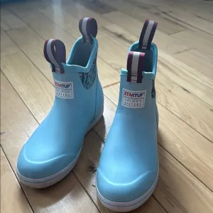 Light Blue Winter Rain Boots with Slip-On Style and Rubber Material