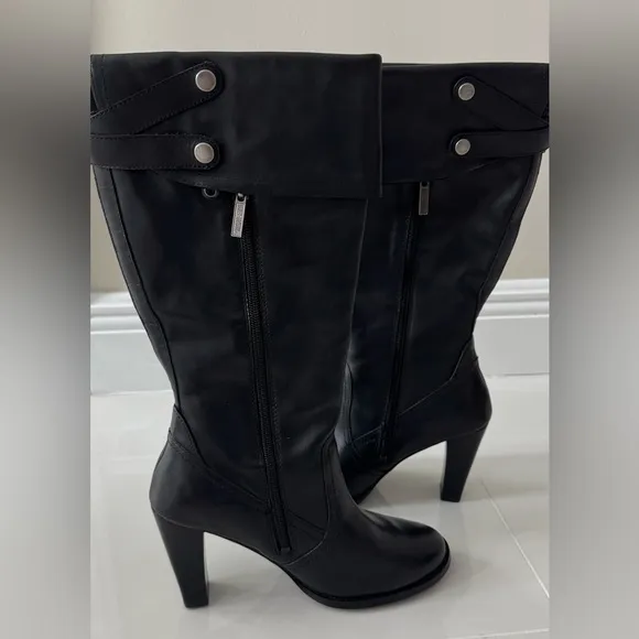 LIKE NEW Harley Davidson Black leather 4” heel boots Size 8.5