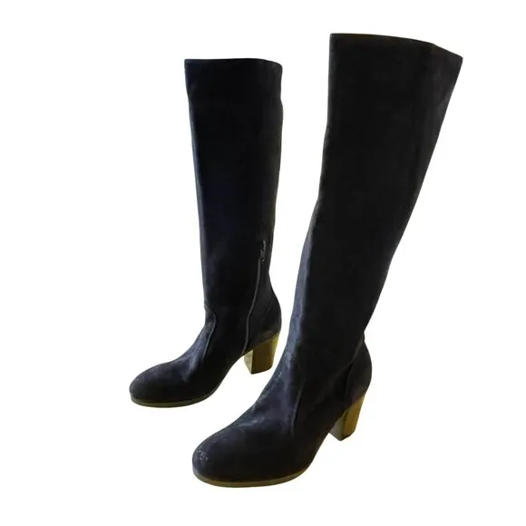Lillimil $295 Black Suede Knee High Boots EU 38 Size 8 NEW