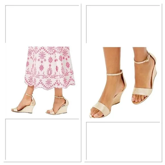 Lilly Pulitzer Bridgette Gold Metallic Leather Wedge Sandal‎ Heels Size 9.5
