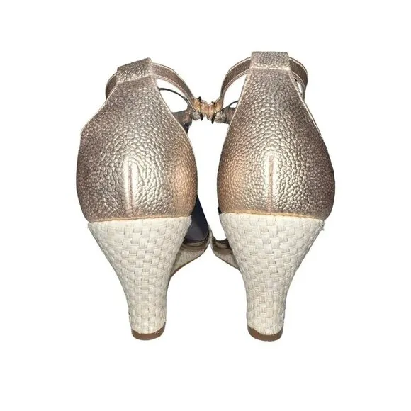 Lilly Pulitzer Bridgette Gold Metallic Leather Wedge Sandal‎ Heels Size 9.5