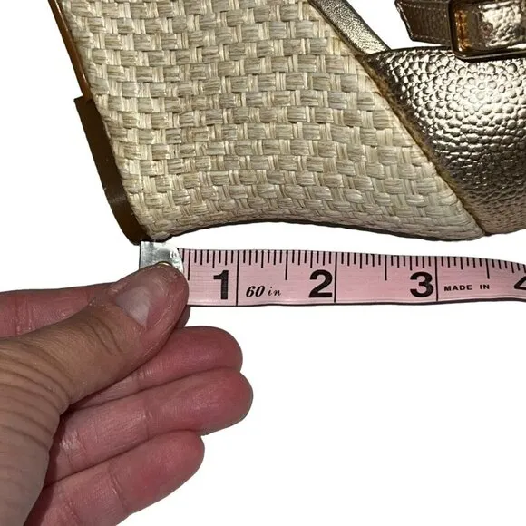 Lilly Pulitzer Bridgette Gold Metallic Leather Wedge Sandal‎ Heels Size 9.5