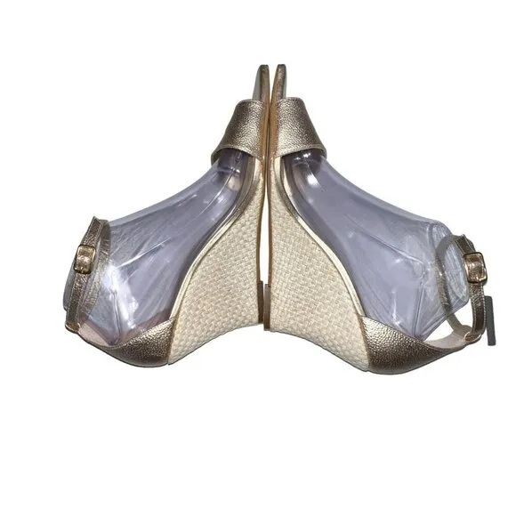 Lilly Pulitzer Bridgette Gold Metallic Leather Wedge Sandal‎ Heels Size 9.5