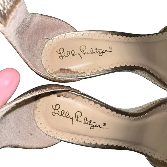 Lilly Pulitzer Bridgette Gold Metallic Leather Wedge Sandal‎ Heels Size 9.5