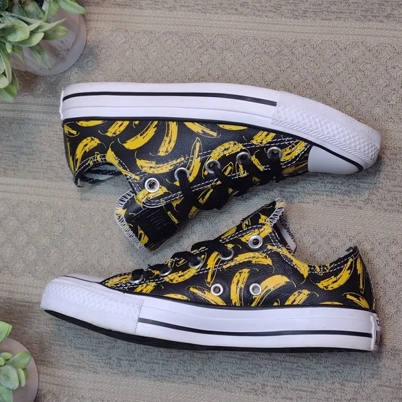 Limited Edition Converse X Andy Warhol Leather Banana Print Low Ox Sneakers