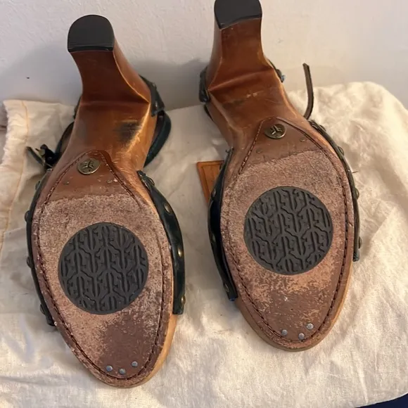 $$Limited Sale$Vintage Frye Leather High Heels Jeweled Sandals Blue Leather SZ 8