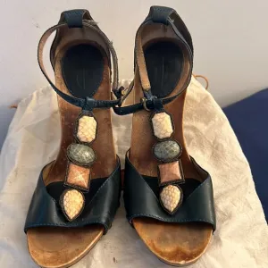 $$Limited Sale$Vintage Frye Leather High Heels Jeweled Sandals Blue Leather SZ 8