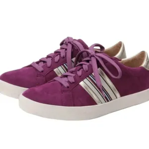 Linea Paolo Kyson purple velour striped retro sneakers, gold details