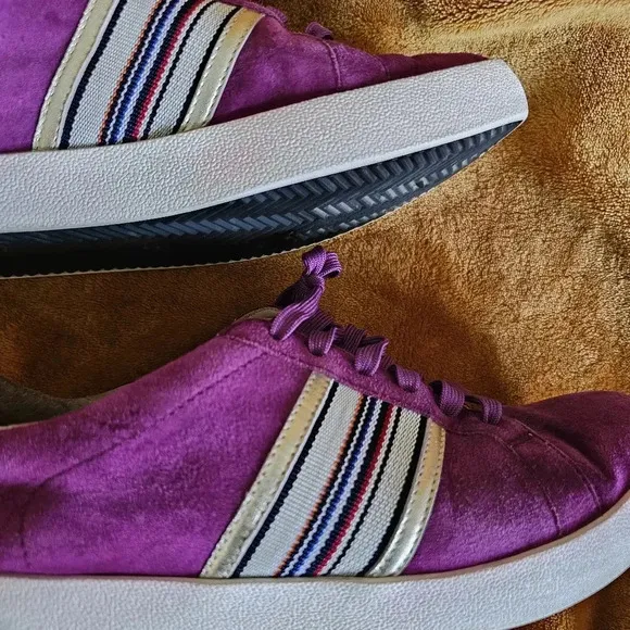 Linea Paolo Kyson purple velour striped retro sneakers, gold details