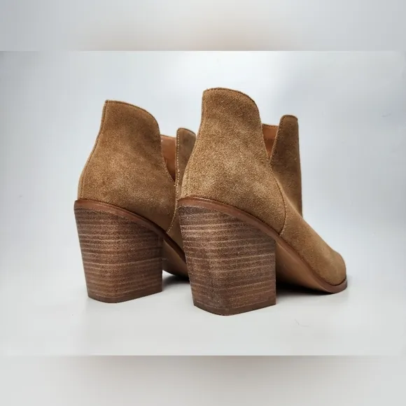 Lisa Vicky Tan Suede Slip On Western Ankle Heeled Boots Womens Size 8 Nordstrom