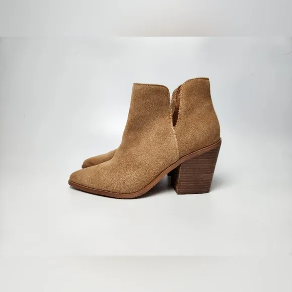 Lisa Vicky Tan Suede Slip On Western Ankle Heeled Boots Womens Size 8 Nordstrom