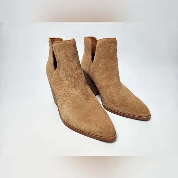 Lisa Vicky Tan Suede Slip On Western Ankle Heeled Boots Womens Size 8 Nordstrom