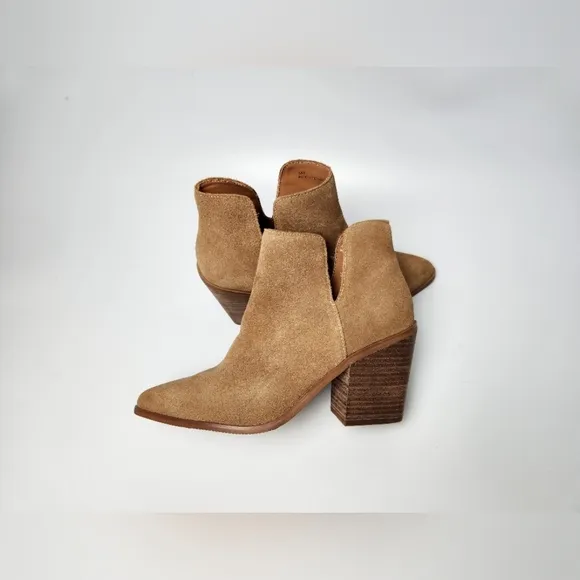 Lisa Vicky Tan Suede Slip On Western Ankle Heeled Boots Womens Size 8 Nordstrom