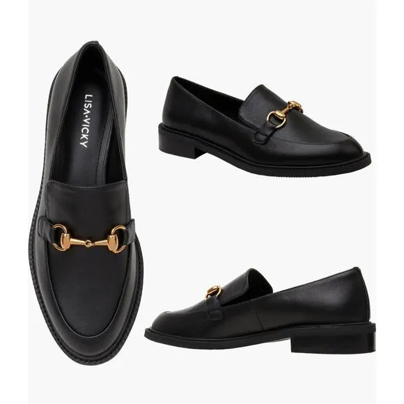 Lisa Vicky Zany-V Loafers Black Sheep Nappa Leather Women Size 8 M