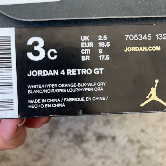 Little kids baby Jordan 4 retro GT sneakers navy and white size 3C.
