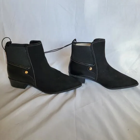 Liz Claiborne Black Ankle Stacked Heel Booties Slip On Barrington Boots Size 7.5