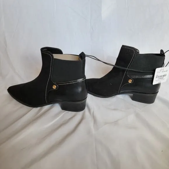 Liz Claiborne Black Ankle Stacked Heel Booties Slip On Barrington Boots Size 7.5