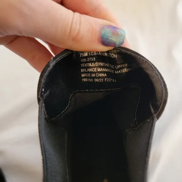 Liz Claiborne Black Ankle Stacked Heel Booties Slip On Barrington Boots Size 7.5