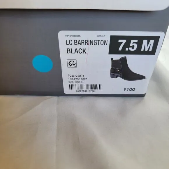 Liz Claiborne Black Ankle Stacked Heel Booties Slip On Barrington Boots Size 7.5