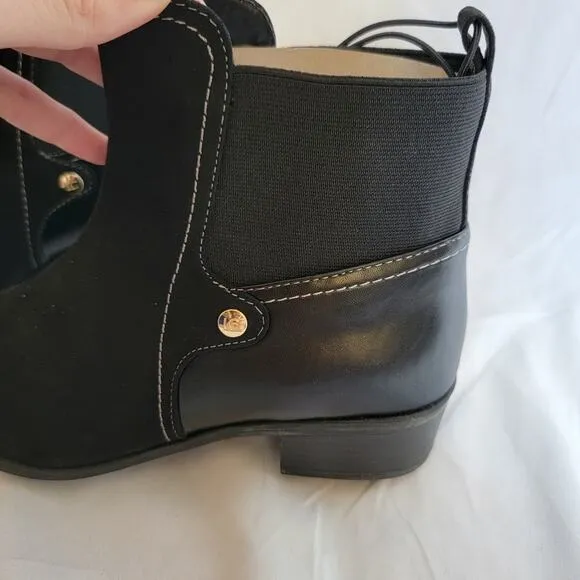 Liz Claiborne Black Ankle Stacked Heel Booties Slip On Barrington Boots Size 7.5