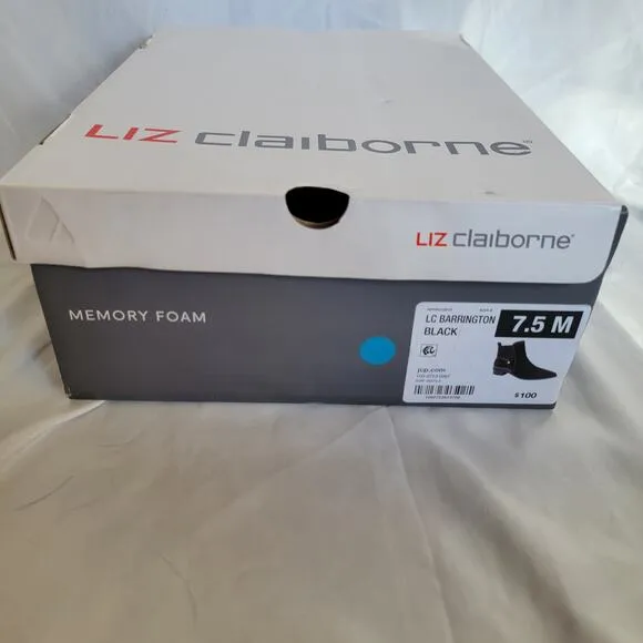 Liz Claiborne Black Ankle Stacked Heel Booties Slip On Barrington Boots Size 7.5