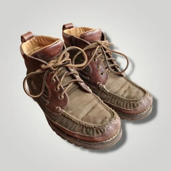 LL Bean Men's Allagash Brown Leather/Green Canvas Chukka Boots Size 8D