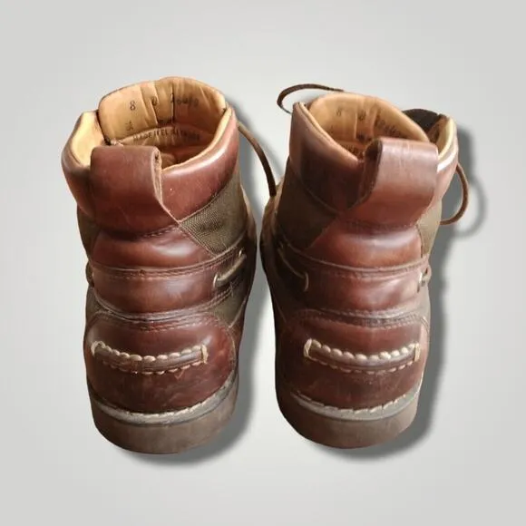LL Bean Men's Allagash Brown Leather/Green Canvas Chukka Boots Size 8D