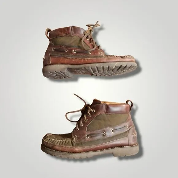 LL Bean Men's Allagash Brown Leather/Green Canvas Chukka Boots Size 8D