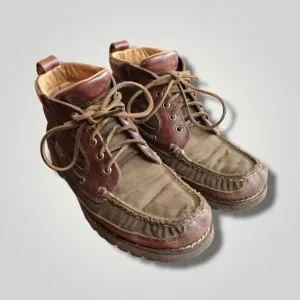 LL Bean Men's Allagash Brown Leather/Green Canvas Chukka Boots Size 8D