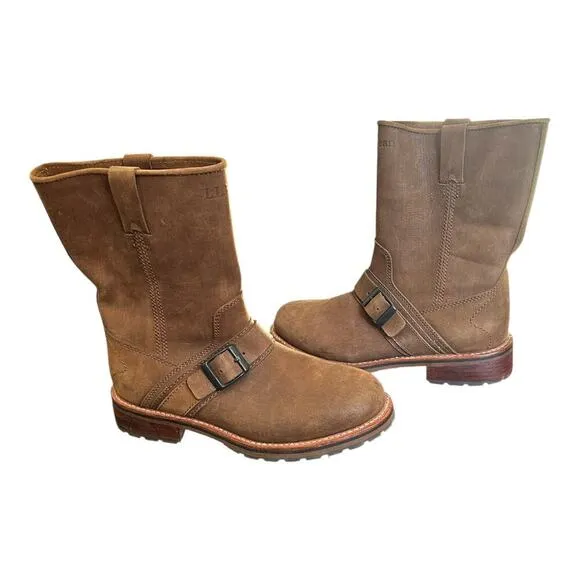 L.L.Bean Wellington Mid Calf Buckle Leather Boots Size 8.5 Medium Men's