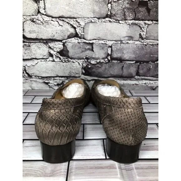 Lloyd Germany Vibram Bronze Shimmer Leather SnakeSkin Heel Loafers Women Sz 41EU