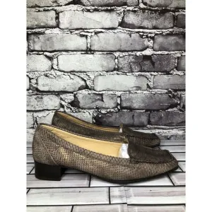 Lloyd Germany Vibram Bronze Shimmer Leather SnakeSkin Heel Loafers Women Sz 41EU