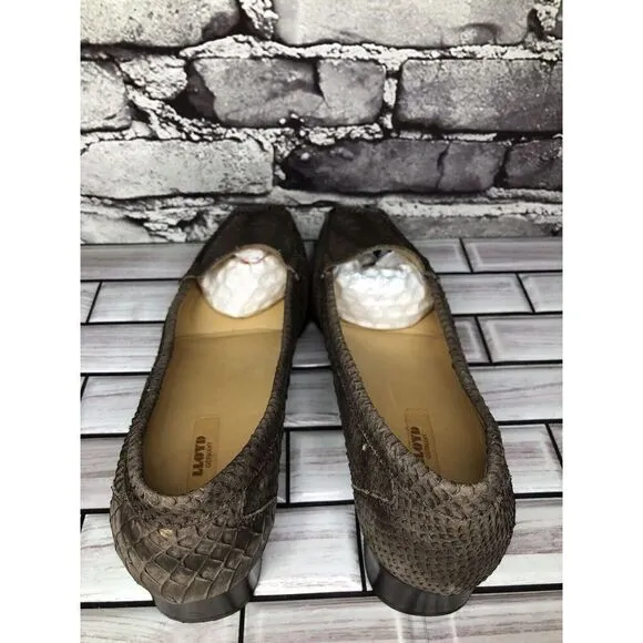 Lloyd Germany Vibram Bronze Shimmer Leather SnakeSkin Heel Loafers Women Sz 41EU