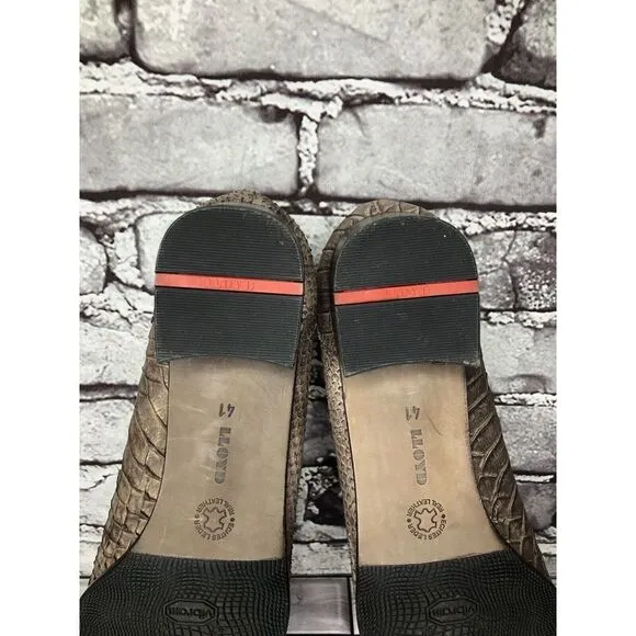 Lloyd Vibram Bronze Shimmer Leather SnakeSkin Designer Loafers Women Sz 41EU/10M