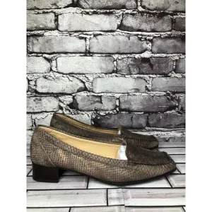 Lloyd Vibram Bronze Shimmer Leather SnakeSkin Designer Loafers Women Sz 41EU/10M