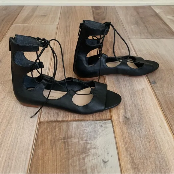 Loeffler Randall Dani Black Lace Up Flat Sandals